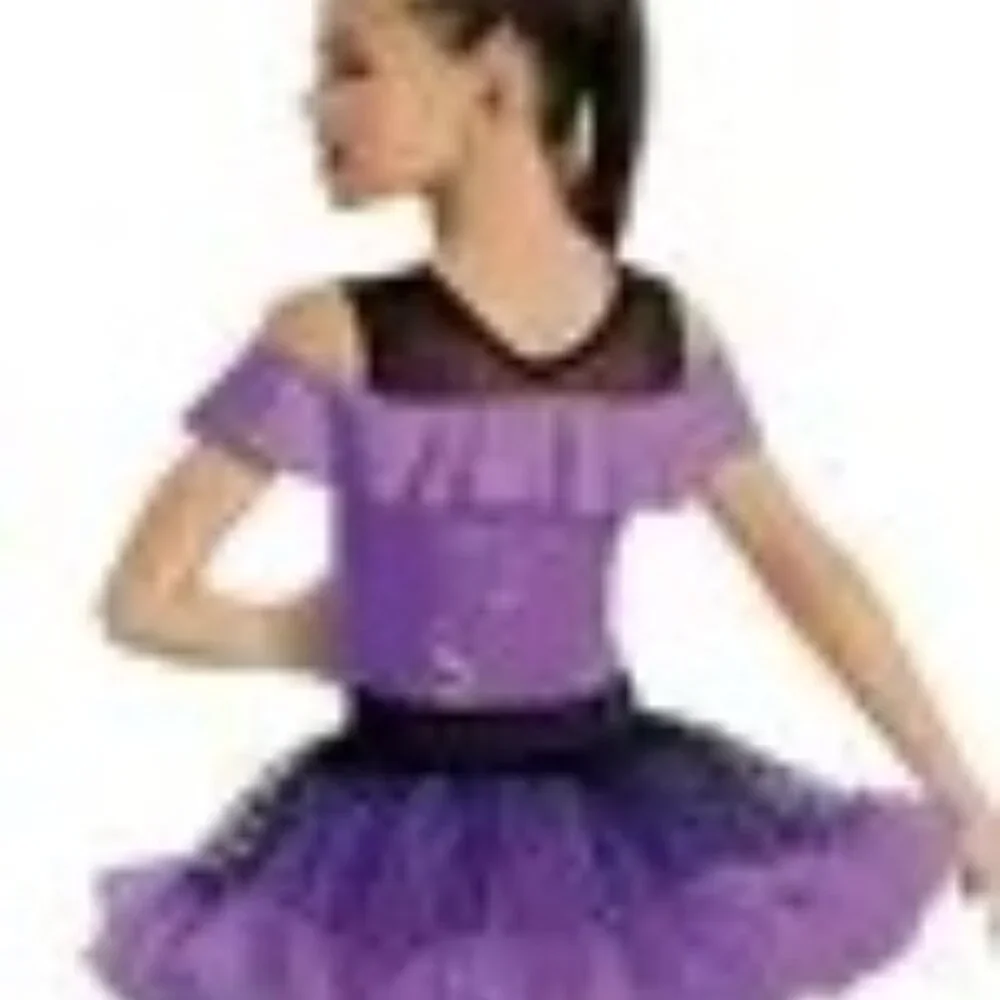 Weissman IC #10908 purple and black faux off shoulder/ ruffle on shoulder&skirt